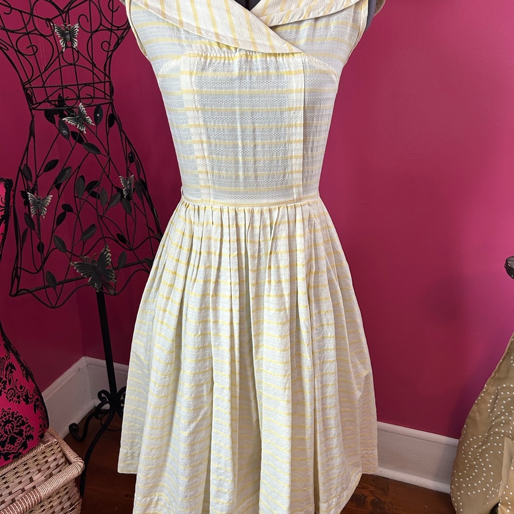 Vintage Henry Allen Montreal 1950’s Elegant Yellow and White Striped Midi Dress